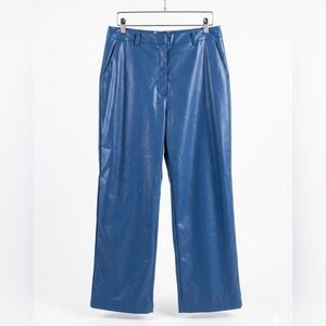 STYLEWE Royal Blue Wide-Leg Faux Leather Pants